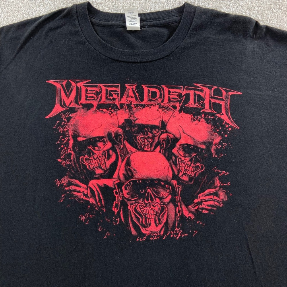 Megadeth Graphic T-Shirt Mens XL Black Red Vic Rattlehead Skulls Cotton Tee